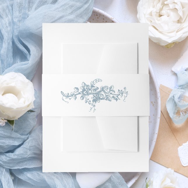 Bandeau De Faire-part Romantic Dusty Blue Line Art Floral Wedding (Créateur téléchargé)