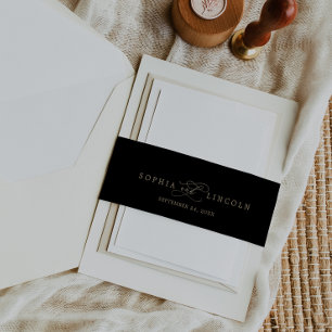 Bandeau De Faire-part Romantic Gold Calligraphy Black Flourish Wedding