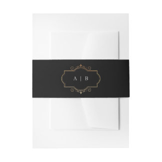 Bandeau De Faire-part romantique classique or monogramme noir blanc mari