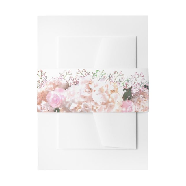 Bandeau De Faire-part Romantique dentelle blanche hydrangée roses rose M (Devant example)