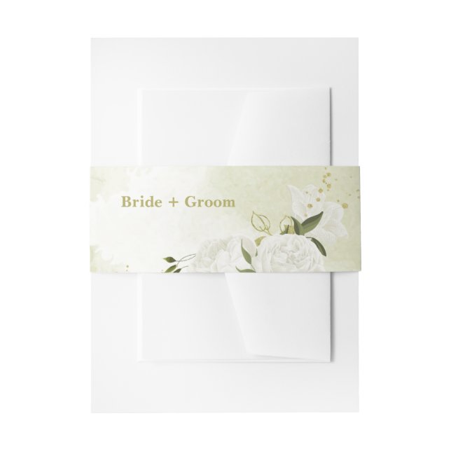 Bandeau De Faire-part romantique fleurs blanches vert feuille mariage (Devant example)
