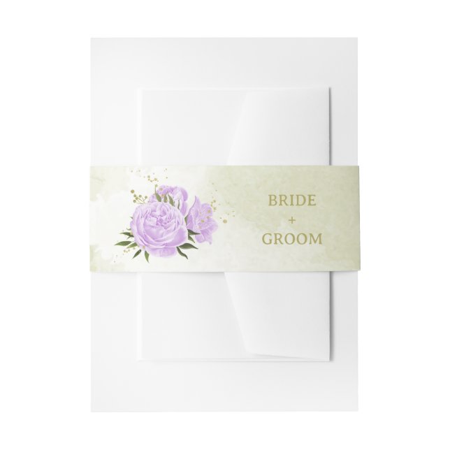 Bandeau De Faire-part Romantique fleurs violet vert mariage (Devant example)