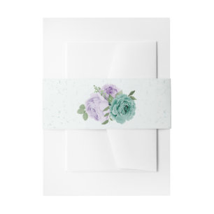 Bandeau De Faire-part romantique violet bleu fleurs verdure mariage