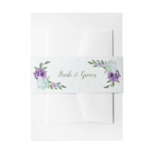 Bandeau De Faire-part romantique violet bleu fleurs verdure mariage