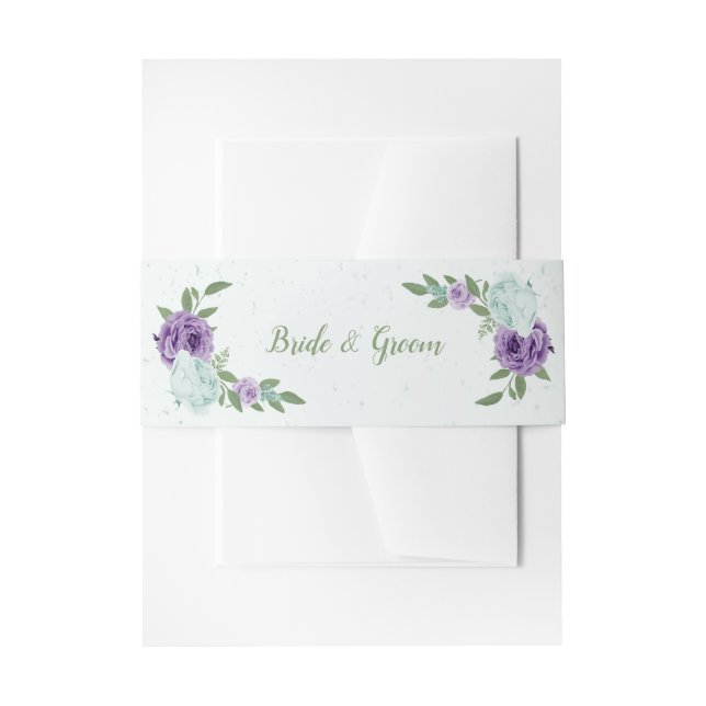 Bandeau De Faire-part romantique violet bleu fleurs verdure mariage (Devant example)