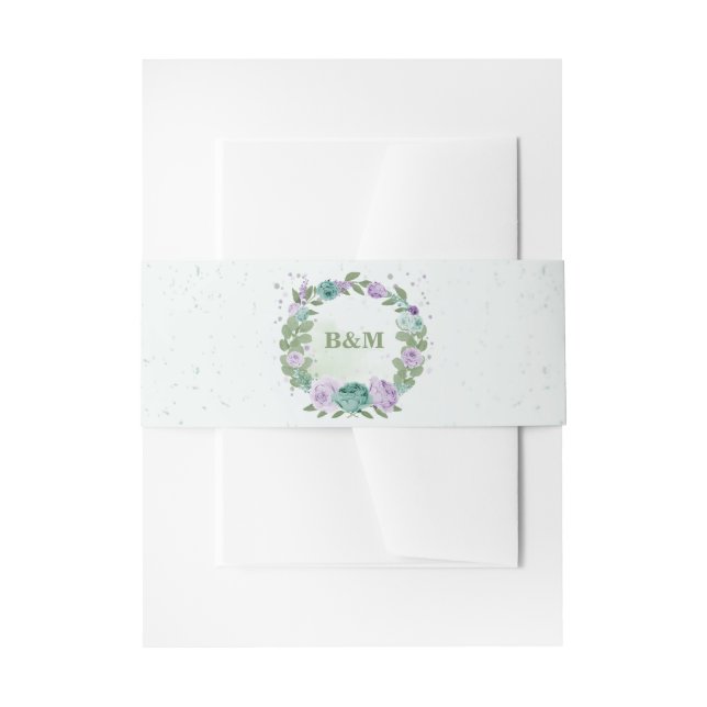 Bandeau De Faire-part romantique violet bleu fleurs verdure mariage (Devant example)