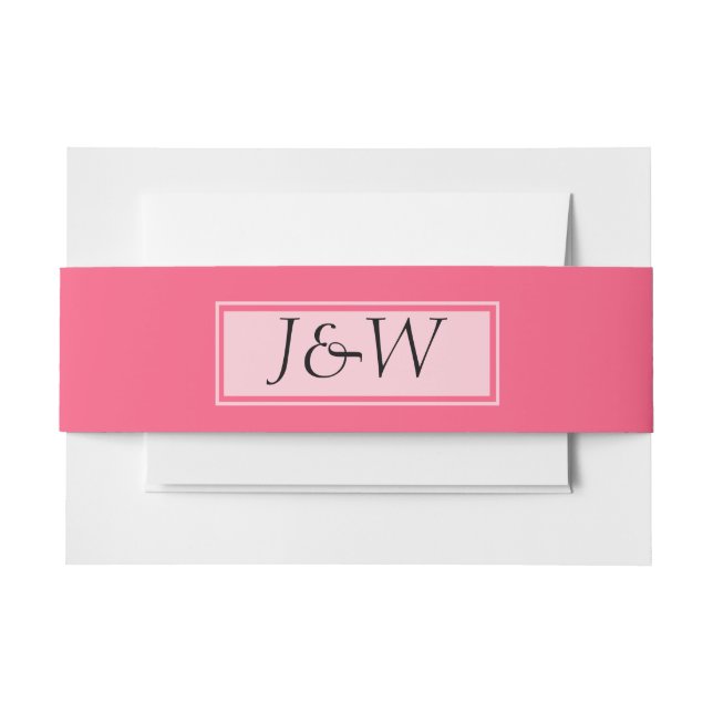 Bandeau De Faire-part Rose avec Monogrammes Mariage Belly Band (Devant Example)