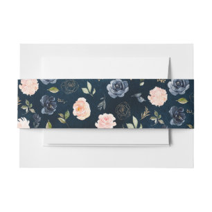 Bandeau De Faire-part Rose botanique rose et bleu marine