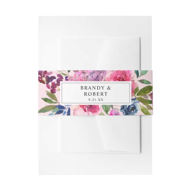 Bandeau De Faire-part Rose chaud et bleu marine Floral 2 rose (Devant example)