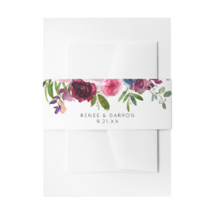 Bandeau De Faire-part Rose Chaude & Bleu Marine Floral 3