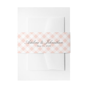 Bandeau De Faire-part Rose coquillage et gingham à carreaux blanc Nom et
