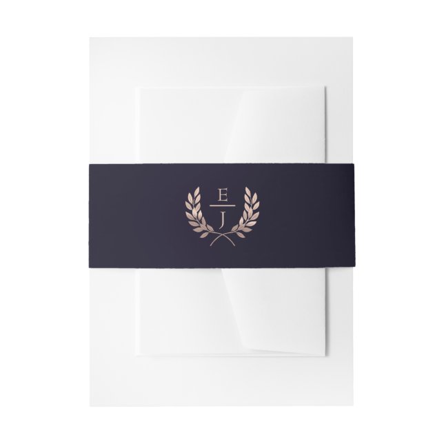 Bandeau De Faire-part Rose de la marine Monogramme d'or Invitations de m (Devant example)