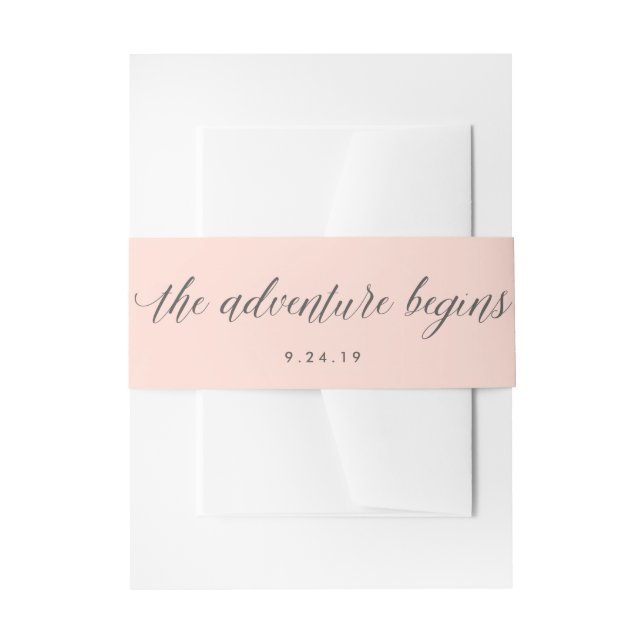 Bandeau De Faire-part Rose et gris L'aventure commence Mariage (Devant example)