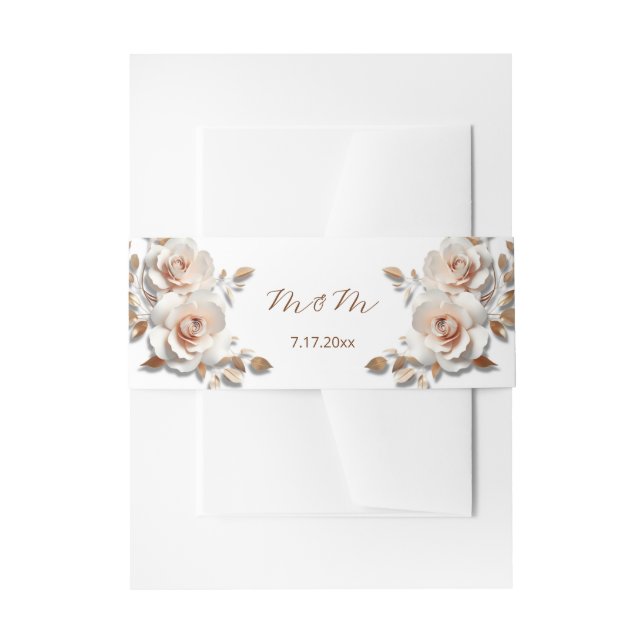 Bandeau De Faire-part Rose Gold Blush Pink 3D Roses Your Names Wedding (Devant example)