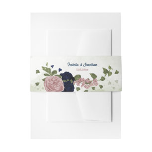 Bandeau De Faire-part rose marine fleurs verdure mariage
