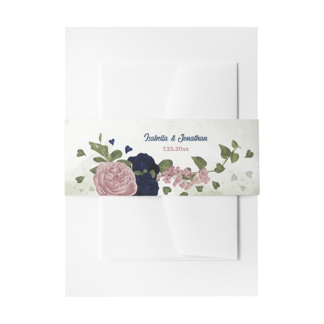 Bandeau De Faire-part rose marine fleurs verdure mariage (Devant example)