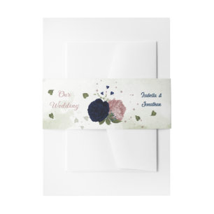 Bandeau De Faire-part rose marine fleurs verdure mariage