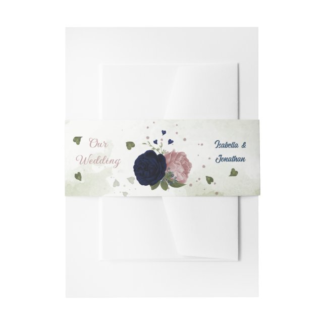 Bandeau De Faire-part rose marine fleurs verdure mariage (Devant example)
