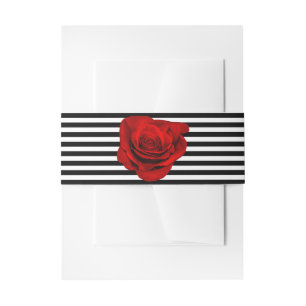 Bandeau De Faire-part Rose rouge sur le Mariage des rayures noir et blan