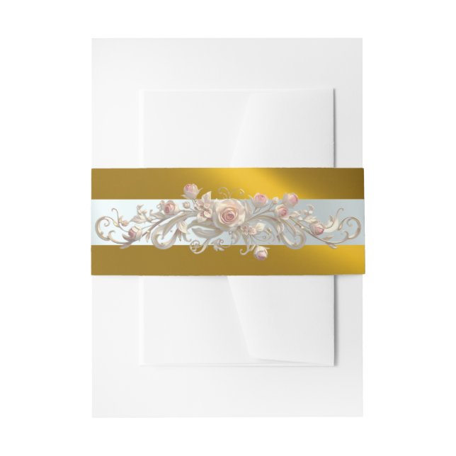 Bandeau De Faire-part Rose Scroll - Or/Argent (Devant example)