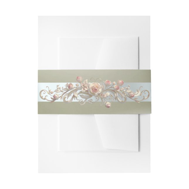 Bandeau De Faire-part Rose Scroll - Taupe/Argent (Devant example)