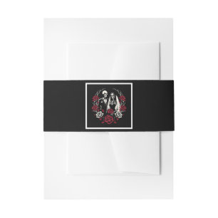 Bandeau De Faire-part Roses blanc rouge et noir squelette Mariage couple