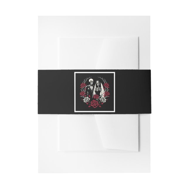 Bandeau De Faire-part Roses blanc rouge et noir squelette Mariage couple (Devant example)