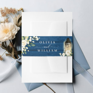 Bandeau De Faire-part Roses blanches Lanterne Mariage en bois bleu