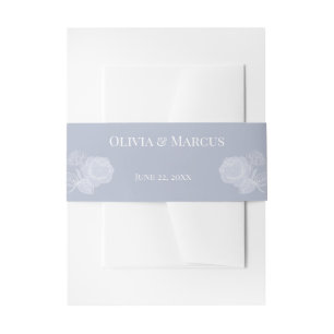 Bandeau De Faire-part Roses dorés blancs sur bleu Dusty