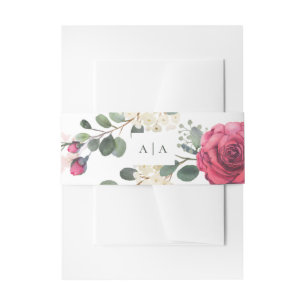 Bandeau De Faire-part Roses rose aquarelle. monogramme mariage floral