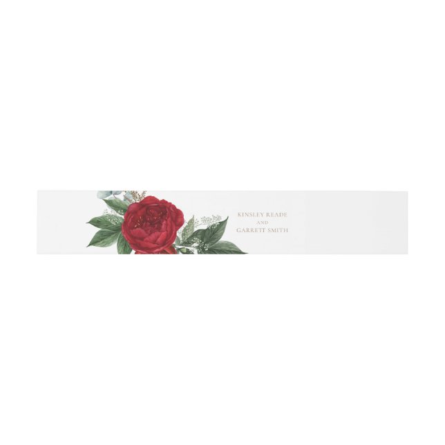 Bandeau De Faire-part Rouge Floral Elegant Mariage de script or (Plat)