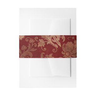 Bandeau De Faire-part Rouge grenat et or Damassé en treillis vintage