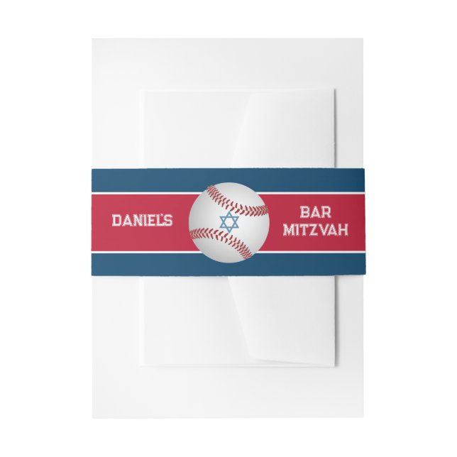 Bandeau De Faire-part Rouge, Marine, Blanc Baseball Bar Mitzvah (Devant example)