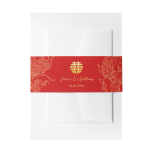Bandeau De Faire-part Rouge or chinois dragon mariage phoenix