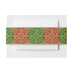 Bandeau De Faire-part Rouge Vert Fleur des Lis Motif Carrelage de vacanc