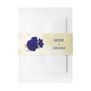 Bandeau De Faire-part Royal bleu fleurs or feuille mariage