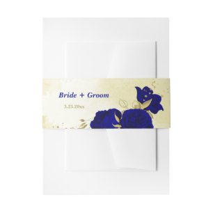 Bandeau De Faire-part Royal bleu fleurs or feuille mariage