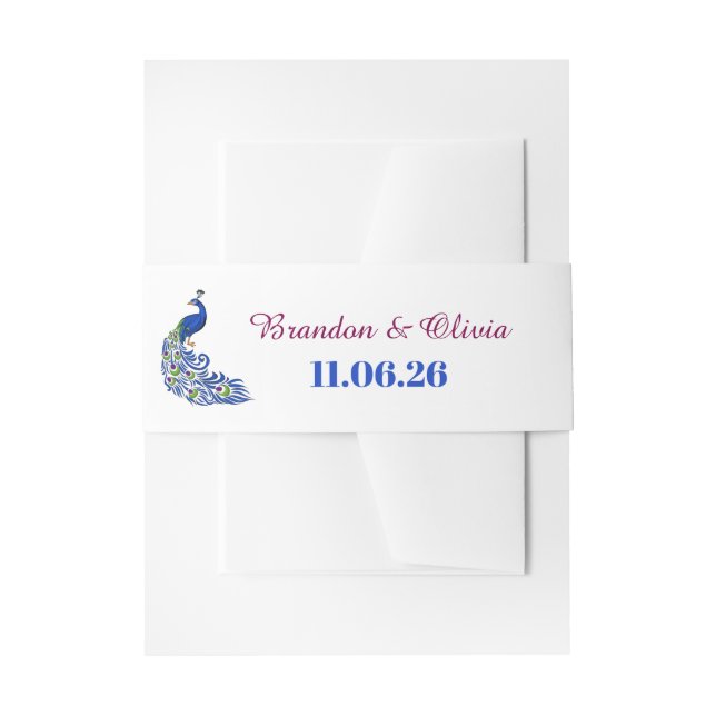 Bandeau De Faire-part Royal Blue Peacock Wedding Invitation Belly Band (Devant example)