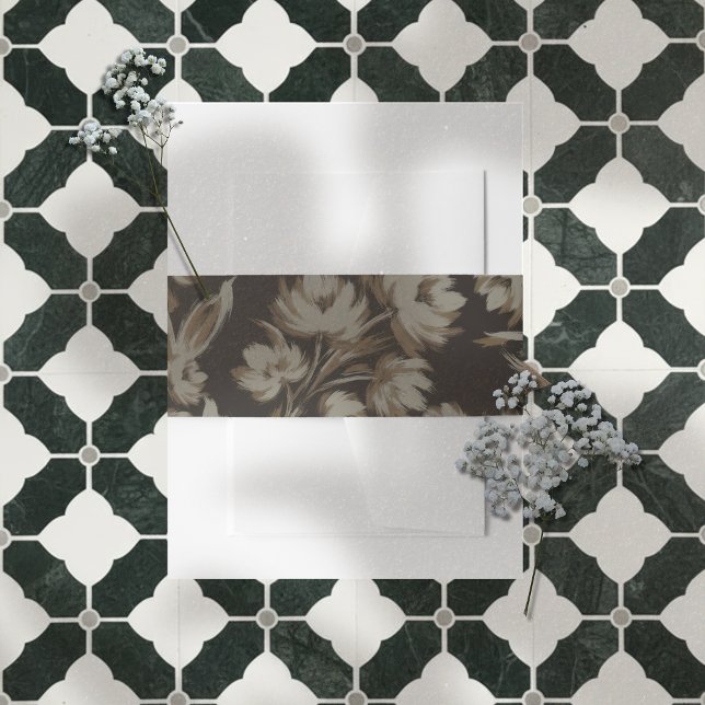 Bandeau De Faire-part Rustic Brown Floral Pattern Wedding (Announce your big day in a sophisticated style with this Rustic Brown Floral Pattern Belly Band!)