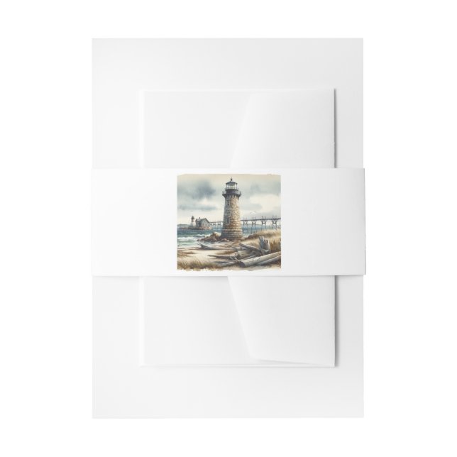 Bandeau De Faire-part Rustic Coastal Lighthouse Plage de bord de mer Mar (Devant example)