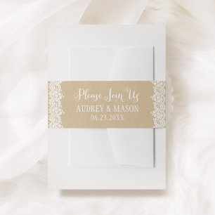 Bandeau De Faire-part Rustic Kraft et Mariage de dentelle S'il vous plaî