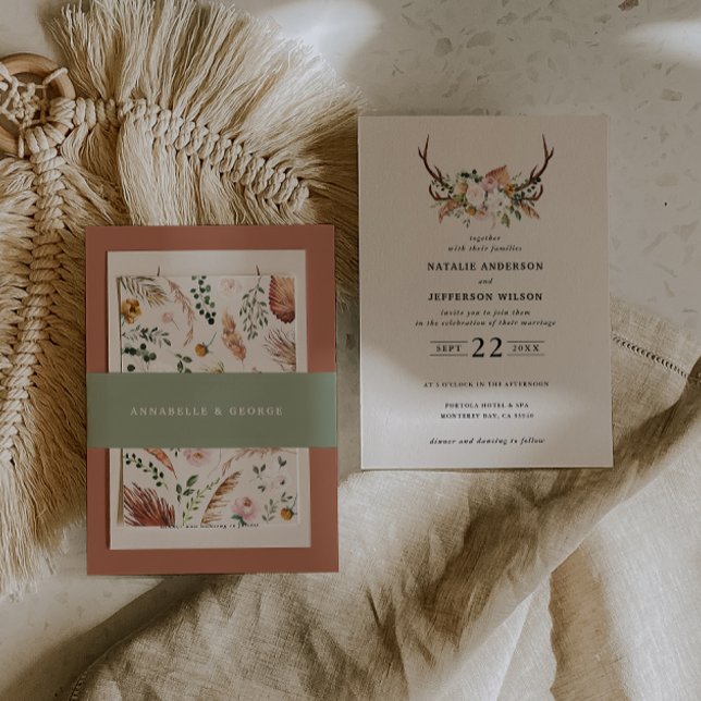 Bandeau De Faire-part Rustic pink terracotta floral botanical wedding (Créateur téléchargé)