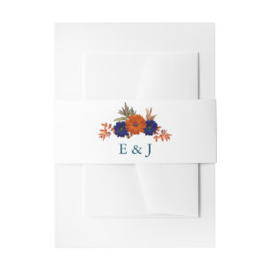 Bandeau De Faire-part Rustique Automne Orange Navy Bleu Floral Mariage