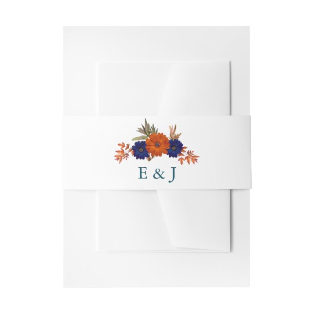 Bandeau De Faire-part Rustique Automne Orange Navy Bleu Floral Mariage (Devant example)