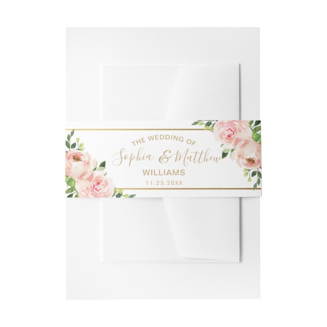 Bandeau De Faire-part Rustique Blush Floral Rose Mariage de verdure or (Devant example)