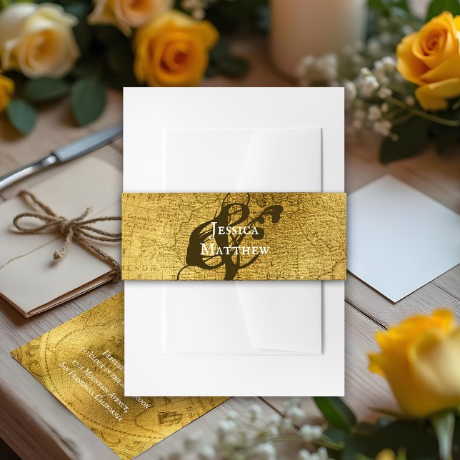 Bandeau De Faire-part Rustique Golden Faire-part de mariage Belly Band (Rustic Golden Wedding Invitation Belly Band)