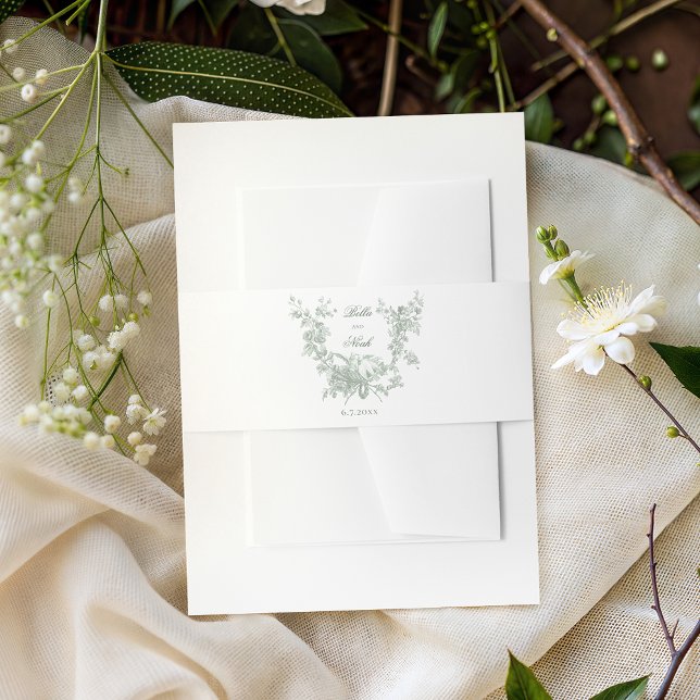 Bandeau De Faire-part Sage Floral Wreath w/Lovebirds Wedding Belly Band (Créateur téléchargé)