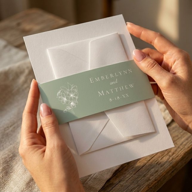 Bandeau De Faire-part Sage Green Botanical Simple Elegant Wedding (Sage Green Botanical Simple Elegant Wedding Invitation Belly Band)