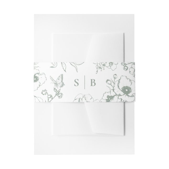 Bandeau De Faire-part Sage Green Jardin Floral Monogramme Mariage (Devant example)