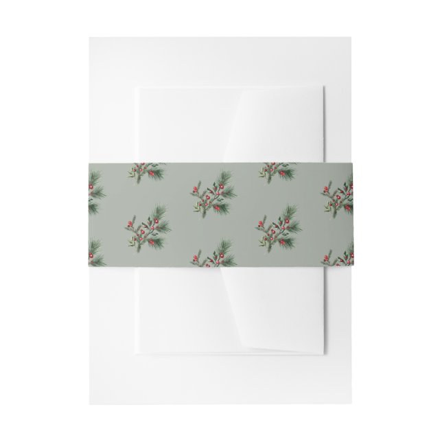Bandeau De Faire-part Sage Green Red Berries Christmas Holiday (Devant example)